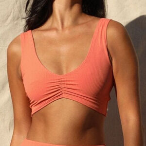Montce Pink Coral Ribbed Kim Variation Bikini Top Size XS